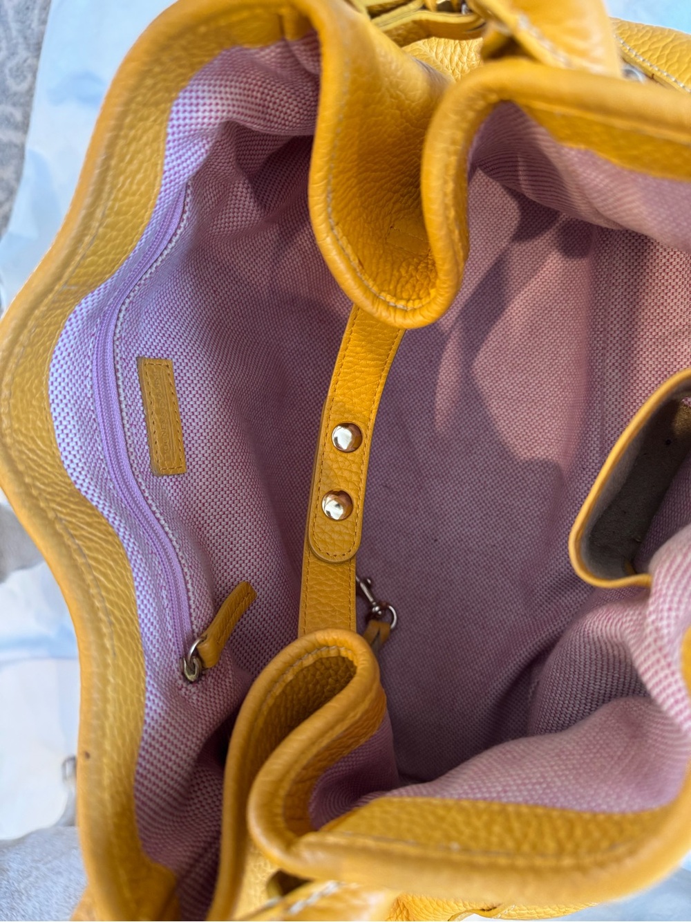 Dooney & Bourke Belvedere Yellow Pebbled Leather Satchel Handbag - Picture 8 of 13